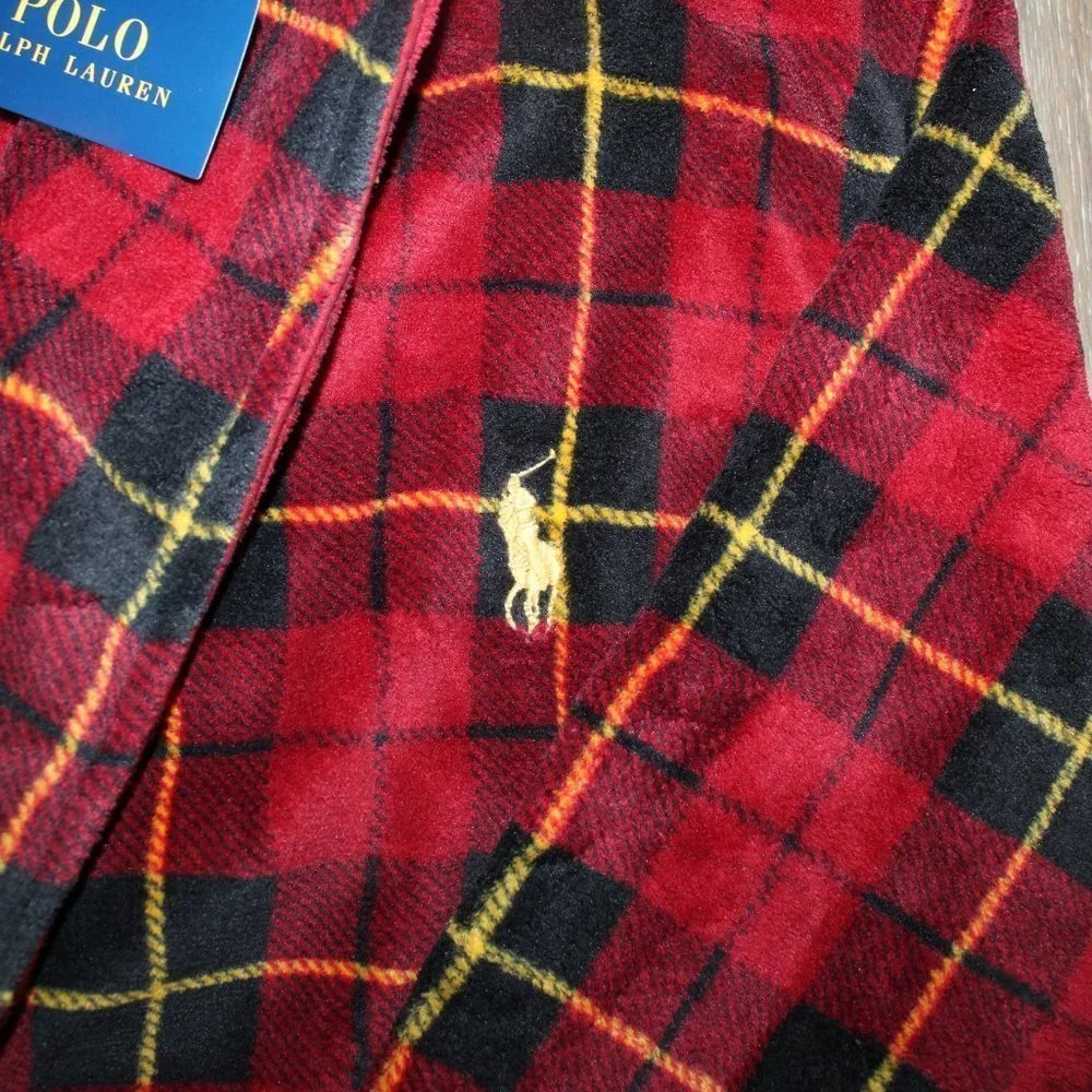 NWT MEN'S POLO RALPH LAUREN PLUSH PLAID BATH ROBE RED BLACK‎ YELLOW